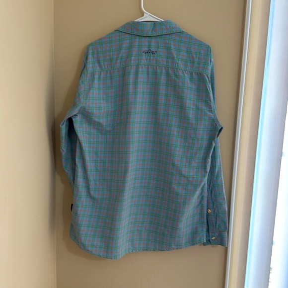 Orvis Plaid Button Down Lightweight Fishing Shirt Blue Orange - Picture 2 of 9